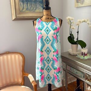 LILLY PULITZER Floral Blue white pink green sassy spring dress sundress S 6